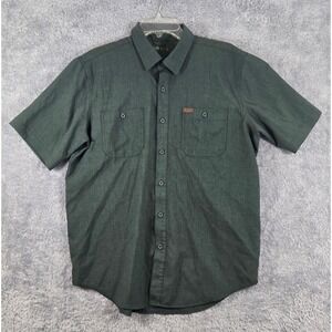 Orvis Mens Short Sleeve Button Down Shirt Green Heather Mesh Back Yoke Large